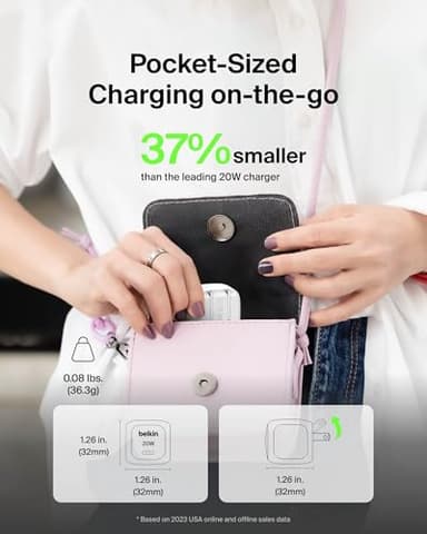 Belkin USB C Charger Block 20W, Fast Charging Block, Type C Wall Charger, Compatible w/Apple iPhone 17, Air, Pro, AirPods, Apple Watch, Samsung Galaxy S25, Google Pixel 10, iPad, AirPods, etc - White - Image 3