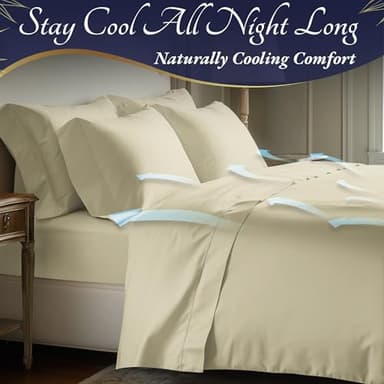 DECOLURE 100% Viscose Derived from Bamboo Sheets Queen Size 4pcs - Ultra Soft & Luxuriously Cooling, 17" Deep Pocket, Double Stitching, Perfect for Hot Sleepers - Queen Bed Sheets (Creme) - Image 4
