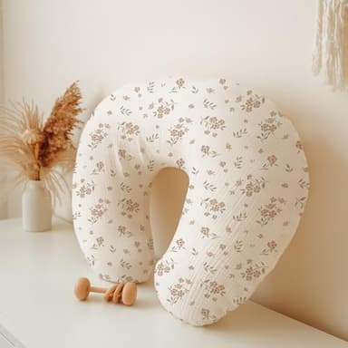 Konssy 2-Pack Muslin Nursing Pillow Covers, Soft & Adorable Nursing Covers for Breastfeeding Pillows, Slipcovers for Newborn Boys & Girls(Cream, Blossom) - Image 6