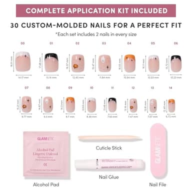 Glamnetic Press On Nails - Tiny Pumpkin | Short Squoval French Tip Fake Nails with Pumpkin Graphics & Glossy Finish, Salon Quality Halloween Nails | 15 Sizes - 30 Nail Kit with Glue - Image 4