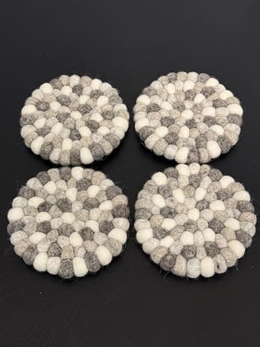 Set of 4-100% Wool Coasters for Drinks. Premium Quality, Heat Resistant, Table Protector | Handcrafted in Nepal | 10cm / 4in (Neutral) - Image 4