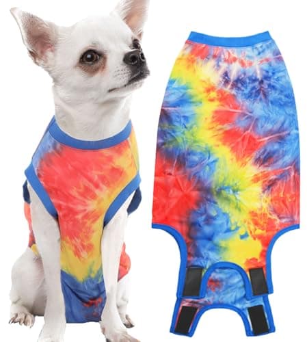 Uadonile Dog Surgery Recovery Suit for Male Female, Spay Neuter Cone Alternative Surgical Onesie, Tie-dye Blue, M - Image 1