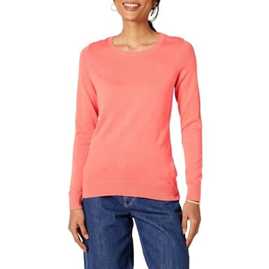 Amazon Essentials Women's Long-Sleeve Lightweight Crewneck Sweater (Available in Plus Size), Coral Pink, Large - Image 1