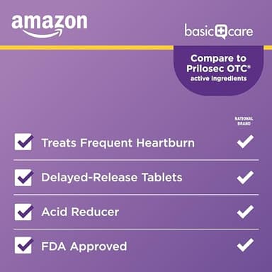Amazon Basic Care Omeprazole Delayed Release Tablets 20 mg, Treats Frequent Heartburn, Acid Reducer, Heartburn Medicine, 42 Count (Pack of 1) (Packaging may vary) - Image 4
