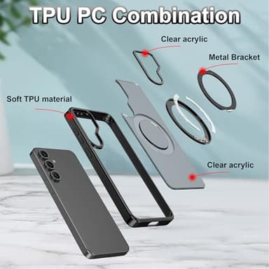 Rancase Compatible with Galaxy S24 FE Case with Stand,Fit for MagSafe,360°Rotatable Ring Designed,Translucent Matte Texture Protective Military Grade Shockproof Case,Black - Image 2