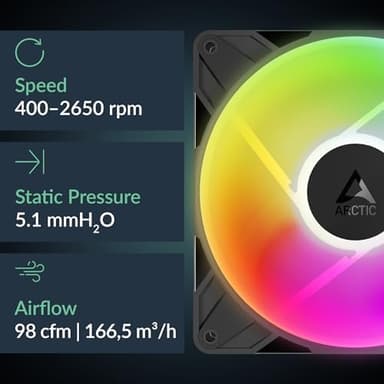 ARCTIC P14 Pro Reverse A-RGB – 3 Pack – 140 mm Premium Fan with Reverse Airflow, PWM Fan with Y Cable Splitter, 400-2650 RPM, 0 RPM <5% PWM, 5V Digital RGB, hydrodynamic Bearing, 4-Pin - Black - Image 6