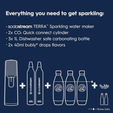 SodaStream Terra Sparkling Water Maker Bundle (Black), with CO2, DWS Bottles, and Bubly Drops Flavors - Image 3