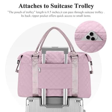 Travel Duffel Bag, Weekender Overnight Bags for Women, Carry On Personal Item Bag with Trolley Sleeve & Wet Pocket,Purple - Image 6