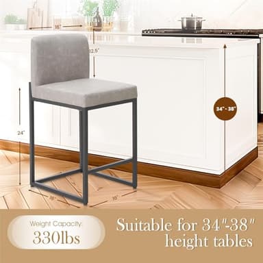 Sophia & William Light Grey Bar Stools Set of 3, Modern PU Leather Counter Height Barstools with Back, 24" Kitchen Island Bar Chairs - Image 7