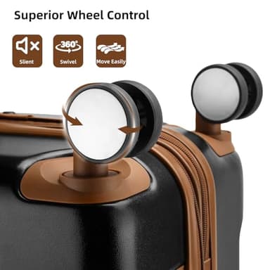 LARVENDER Luggage Sets 3 Piece, Expandable Carry on Luggage 22x14x9 Airline Approved Hardshell Suitcases with Spinner Wheels TSA Lock, Vintage Rolling Luggage for Men and Women, Black - Image 8