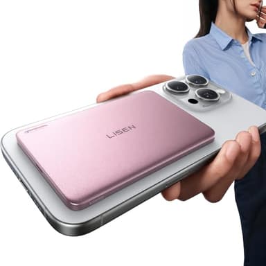 LISEN 0.3‘’ Ultra Slim MagSafe Portable Charger,5000mAh Wireless Card Slim MagSafe Battery Pack iPhone 17 Air Accessories,Magnetic Power Bank for iPhone 17 Pro Max Plus Air/16/15/14/13/12，Pink - Image 1