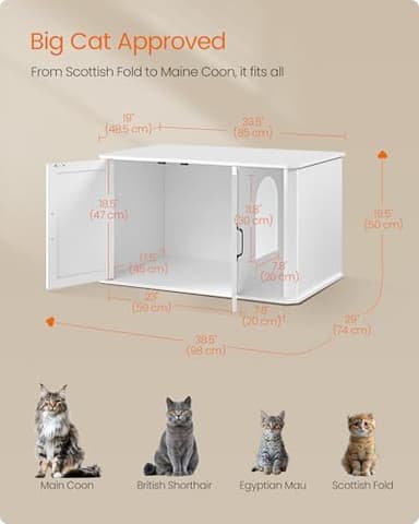 Feandrea Litter Box Enclosure, Modern Cat Litter Box Furniture Hidden, Front Entry, Double Doors, Handles, Cat House, Side End Table, 33.5 x 19 x 19.5 Inches, Cloud White UPCL012W01 - Image 5