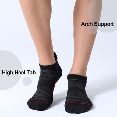 FITRELL 6 Pack Men's Ankle Running Socks Low Cut Cushioned No Show Athletic Sports, Shoe Size 9-12, Black+Red - Image 5