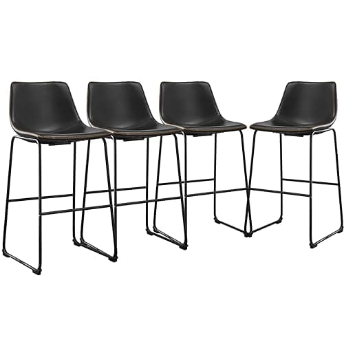 DUMOS 30 Inch Counter Height Bar Stools Set of 4, Modern Faux Leather High Barstools with Back and Metal Leg, Bar Chairs for Kitchen lsland, Black - Image 1