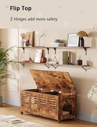DINZI LVJ Litter Box Enclosure Furniture for 2 Cats, Top Opening Hidden Litter Box with Double Rooms, Dual Cat House with Good Ventilation, 47.2" Wooden Cat Washroom, Box Cabinet, Rustic Brown - Image 9