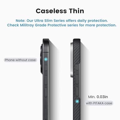 pitaka iPhone 16 Pro Case 6.3” - MagSafe Compatible, Ultra Slim with Caseless Feel, 600D Aramid Fiber Woven - Black/Grey (Twill) - Image 4