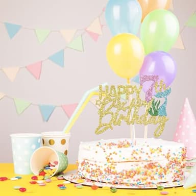 YHEZXUN Mermaid Happy 7th Birthday Cake Topper, Gold Glitter Mermaid Seven Cake Decoration Ocean Theme for Girl 7 Years Old Birthday Party Cake Decor - Image 4
