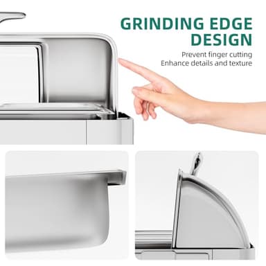 YITAHOME 9 Qt Visible Roll Top Chafing Dish Buffet Set, Rectangular Stainless Steel Buffet Warmer Chafers, for Wedding, Parties, Banquet, Catering Events (1 Full Size & 2 Half-Size) - Image 6