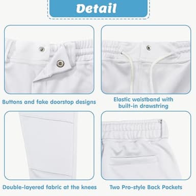 MIVEI 2T-7Years Toddler Baseball Pants - Youth Kids Tee Ball Pants with Belt Loops Little Grils Softball Knicker Pants UPF50+ - Image 3