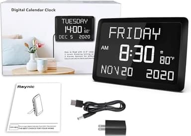 Raynic Digital Clock, 11.5" Large Display Calendar Clock with Day and Date, Indoor Temperature, Adjustable Brightness, Snooze,12/24H, DST for Home, Office, Elderly - Image 7