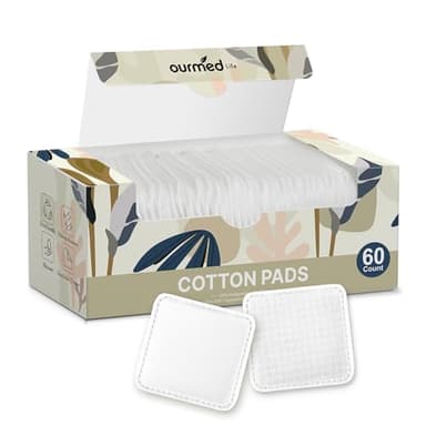 Ourmed Life Large Cotton Pads for Makeup Removal, Soft & Lint-Free Face Pads with Pressed Seam Design, Durable Makeup Remover Pads for Facial Cleansing on All Skin Types, 3x3 Inch, 60 Count - Image 1