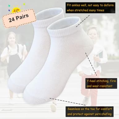 Tsmollyu 24 Pairs Girls Socks Ankle Athletic Running Low Cut Sports Socks for Girls Boys(6-8 Years) - Image 3
