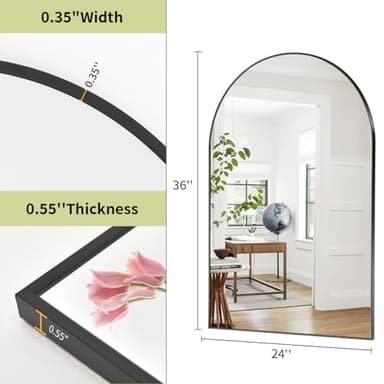 BEAUTYPEAK 24"x36" Arch Bathroom Mirror, Wall Mounted Vanity Metal Frame Mirror for Bedroom, Entryway, Living Room, Black - Image 4