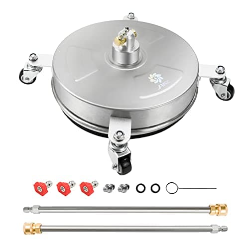 janz 14" Pressure Washer Surface Cleaner with 4 Wheels, Stainless Steel Housing, 1/4" Quick Plug, 2 Extension Wands, 2 Replacement Nozzles and 3 Spray Nozzles, 4000 PSI - Image 1