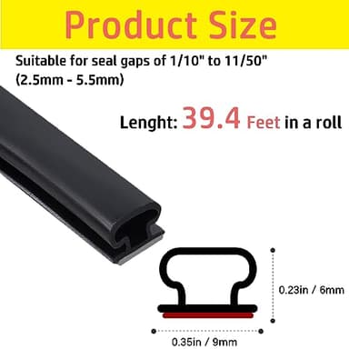 GOKINDOR 39.4 Feet Weather Stripping Door Seal Strip Window and Soundproofing Self-Adhesive Backing D-Shape Weather Stripping for Door Frame Window Large Gap (Black) - Image 2