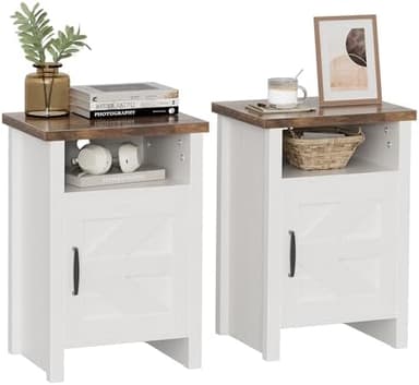 YESHOMY Farmhouse Modern Nightstand with Shelf and Barn Door, Set of 2 for Bedroom, White - Image 3