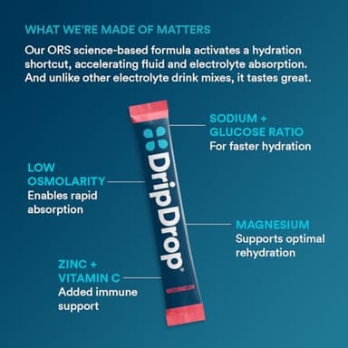 DripDrop Hydration Packets - Watermelon - Single Serve Electrolytes Powder Drink Mix - Non-GMO, Gluten Free, Vegan - 32 Sticks - Image 4