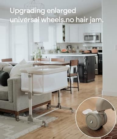 Fodoss Baby Bassinets Bedside Sleeper - All Mesh Bedside Bassinet with Wheels, 7 Height Adjustable Baby Bassinet for Infants, Beige - Image 3