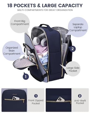 LOVEVOOK 50L Travel Backpack for Women & Men, Airline Approved Carry On Luggage with 3 Packing Cubes, TSA Overnight Bags, Waterproof Personal Item Bag, Weekender Essentials Backpacks fits 17" Laptop - Image 4