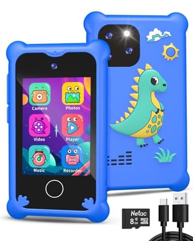 BESTOONE Upgrade Kids Phone Toys for 3 4 5 6 Year Old Girls and Boys, Toddler Emulated Touchscreen Smartphone with No Calls, No Internet, Christmas Birthday Gifts for Kids Ages 3-8 (Blue) - Image 1
