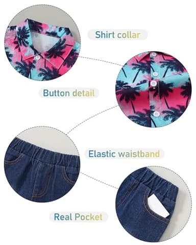 Coco&RARA Toddler Baby Boy Clothes Summer Beach Outfits Hawaiian Short Sleeve Button Down Shirts+Denim Shorts Casual Set (Colorful - Palm Trees, 4-5T) - Image 7