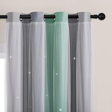 XiDi Blackout Curtains for Bedroom & Kids Room - Rainbow, Unicorn Wall Decals - Green, Grey - 34x84 Inch - 1 Panel - Image 2