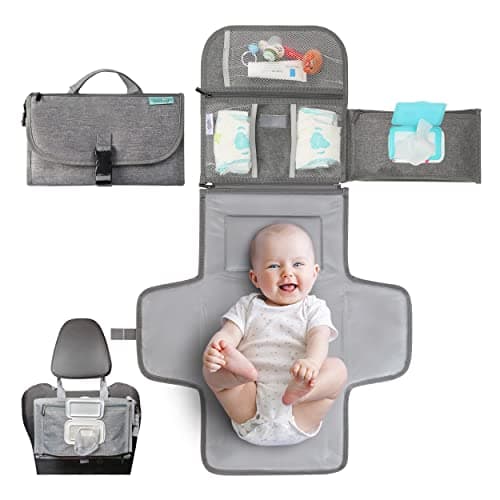 Kopi Baby Portable Diaper Changing Pad - Baby Diaper Changer Travel Bag with Wipes Pocket, Smart Design Portable Changing Mat, Infant Travel Station Kit, Gift for Newborn Girl & Boy - Grey, Premium - Image 1