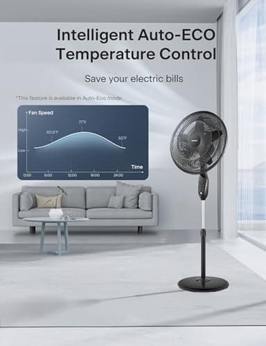 PELONIS PFS45A5BBB 18 inch 5-Blade Oscillating, Adjustable Standing Pedestal Remote, LED Display, 5 Speed Setting and 7-Hour Timer Fan, Black - Image 5