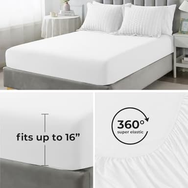 HYLEORY Queen Size Seersucker Comforter Set - 7 Pieces Reversible Comforters Bedding Sets, All Season Bed in a Bag with Comforter, Sheets, Pillowcases & Shams White - Image 7