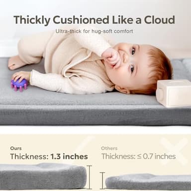 Large Thick 1.3" Thick Baby Play Mat for Floor, Padded Foam 79x71 Playpen Mat for Tummy Time, Soft Velvet for Babies, Toddlers, Infants, Kids, Baby-Safe & Non-Slip for Crawling, Gray - Image 3