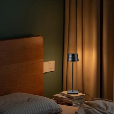 SHANGCAI Set of 2 Industrial Bedside Table Lamp - 2 Level Brightness Dimmable LED Modern Desk Lamps Nightstand Table Light for Bedroom Living Room Office Black - Image 4