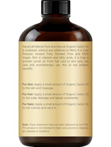 Handcraft Blends Cold-Pressed Organic Castor Oil in Glass Bottle with Lash Brushes - 4 Fl Oz - 100% Pure and Natural - Premium Grade Carrier Oil for Hair Growth, Eyelashes and Eyebrows - Hair and Body - Image 2