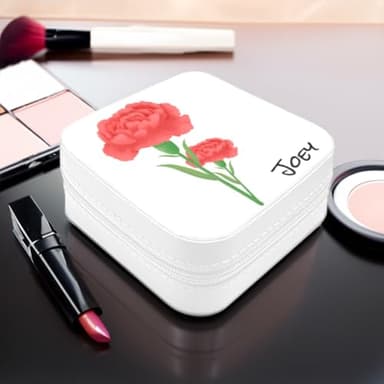 Personalized Jewelry Box With Name and Flower Custom Travel Leather Jewelry Organizer Box for Women Maid of Honor Gifts Birthday Valentine's Day Christmas Gifts for Girls Girfriend Mom - Image 2