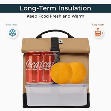 SUNNY BIRD Insulated Lunch Bag Rolltop Lunch Box Tote Bag for Women, Men, Adults and Teens (Brown) - Image 2