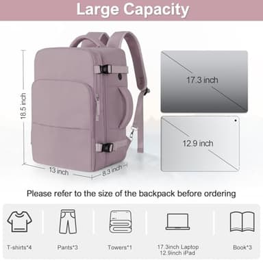 Sinaliy Travel Backpack, Carry on Flight Approved Backpack with Multi-Pockets, TSA Waterproof 17.3inch Laptop Backpack, Personal Item Travel Bag for Men Women, Light Purple - Image 9
