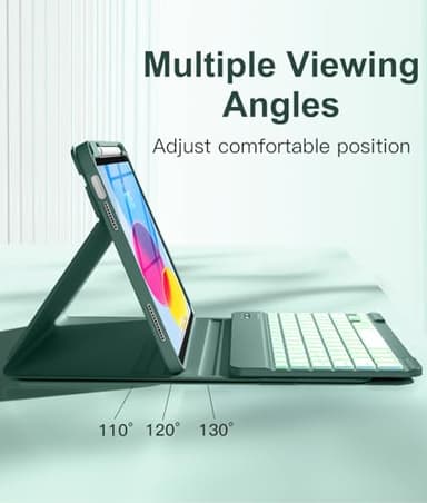 Hamile Keyboard Case for iPad 11th 10th Generation - 7 Colors Backlit Wireless Detachable Folio Keyboard Cover with Pencil Holder for iPad 11-inch A16 2025 10th Gen 10.9 Inch 2022 (Midnight Green) - Image 5