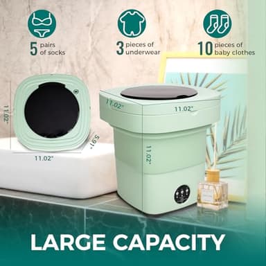 Portable Washing Machine Mini Washer for Apartments - Compact, Foldable Countertop Clothes Washer & Dryer Combo, Small Lavadora Portatil, Handheld Laundry Machine (Green, Medium) - Image 2