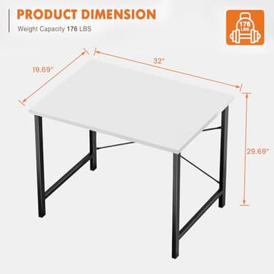 Sweetcrispy Computer Small Desk, 32 Inch Office Writing Work Study Kids Student Home Bedroom Table with Metal Frame Wooden Tabletop No Wheels - White Wood - Image 3