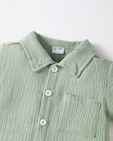 Renotemy Little Boy Clothes 4T Toddler Summer Cotton Linen Shorts Sets Baby Button Down Shirt Top Short Pants Kids Clothing 4+ Year old Boys Outfits 5T Pea Green - Image 4