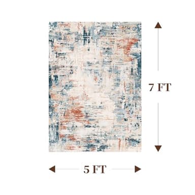 MontVoo 5x7 Area Rug-Washable Rugs for Living Room-Soft Blue&Red Rug for Bedroom-Non Slip Indoor Floor Carpet for Dining Room Living Room Bedroom Office Under Table - Image 2